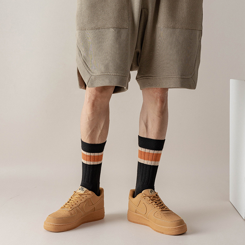 Socks[Customized] Autumn and Winter New Strip Terry-Loop Hosiery Men's Trendy Sports Men Tube Socks Cotton Comfortable Men's Socks