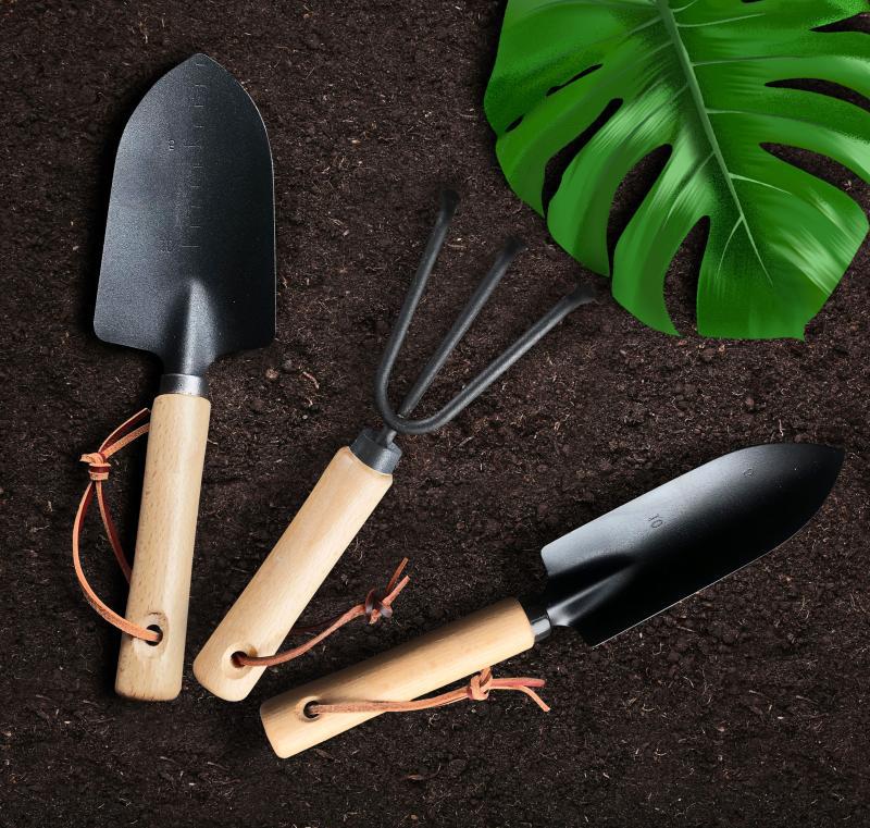 小型日式黑铲两件套园艺工具翻土种植铲子耙子种花家居园艺铲用品