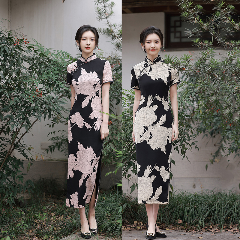 旗袍2023年新款春夏短袖花朵复古民国夏款年轻款高端气质春夏长款