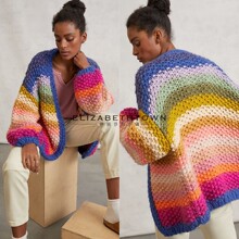 亚马逊秋冬新款欧美风纯手工彩虹条纹撞色粗针毛衣外套女sweater