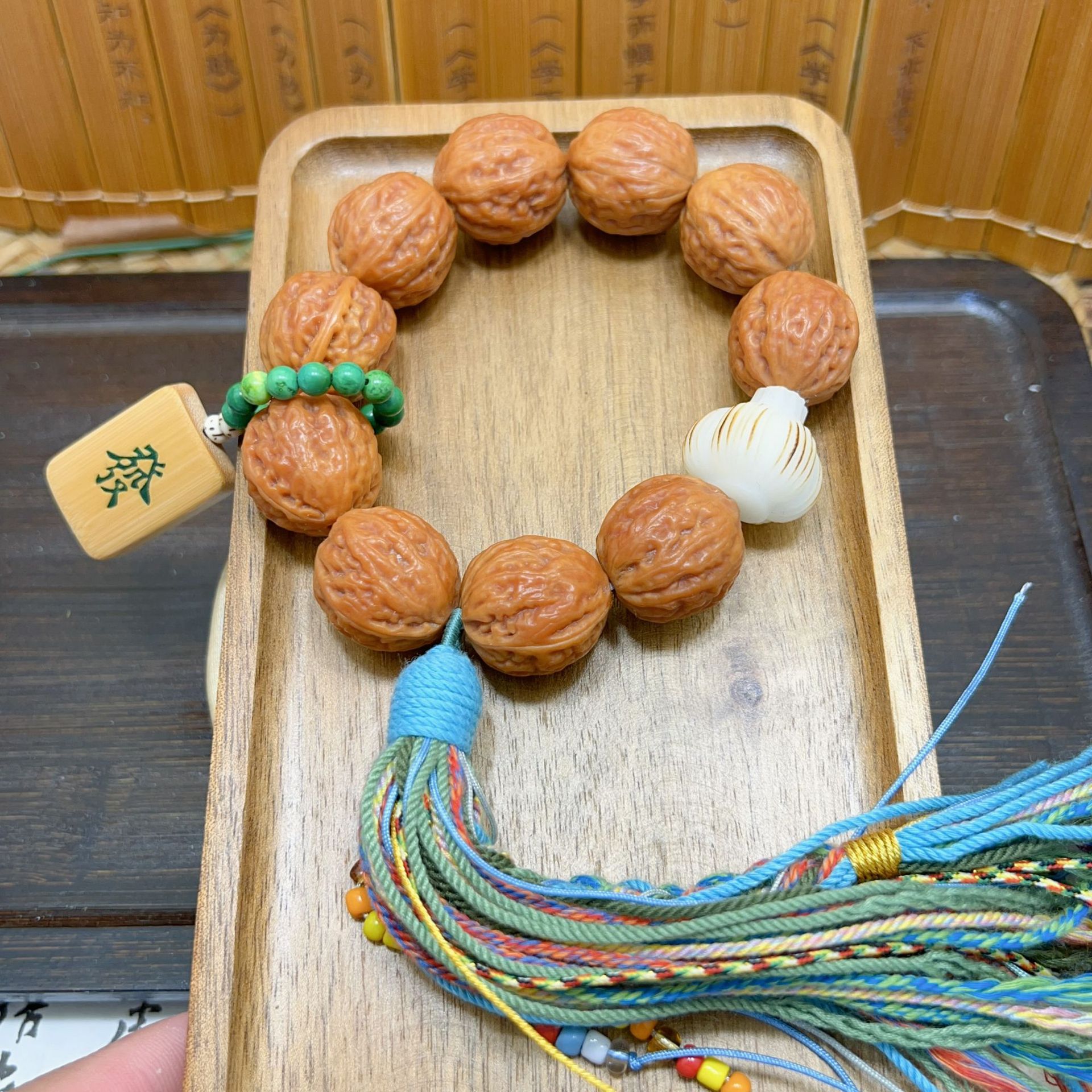 文玩核桃手串搭配菩提大蒜竹子绿发藏式流苏佛珠念珠手串diy-阿里巴巴