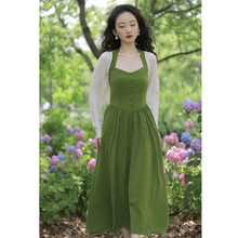 早春复古法式纯欲风绿色吊带连衣裙港风御姐气质长裙针织开衫惊艳
