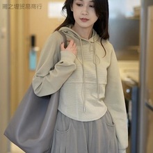 网红美式连帽宽松卫衣女2023秋冬季新款短款加绒遮肉休闲百搭外套