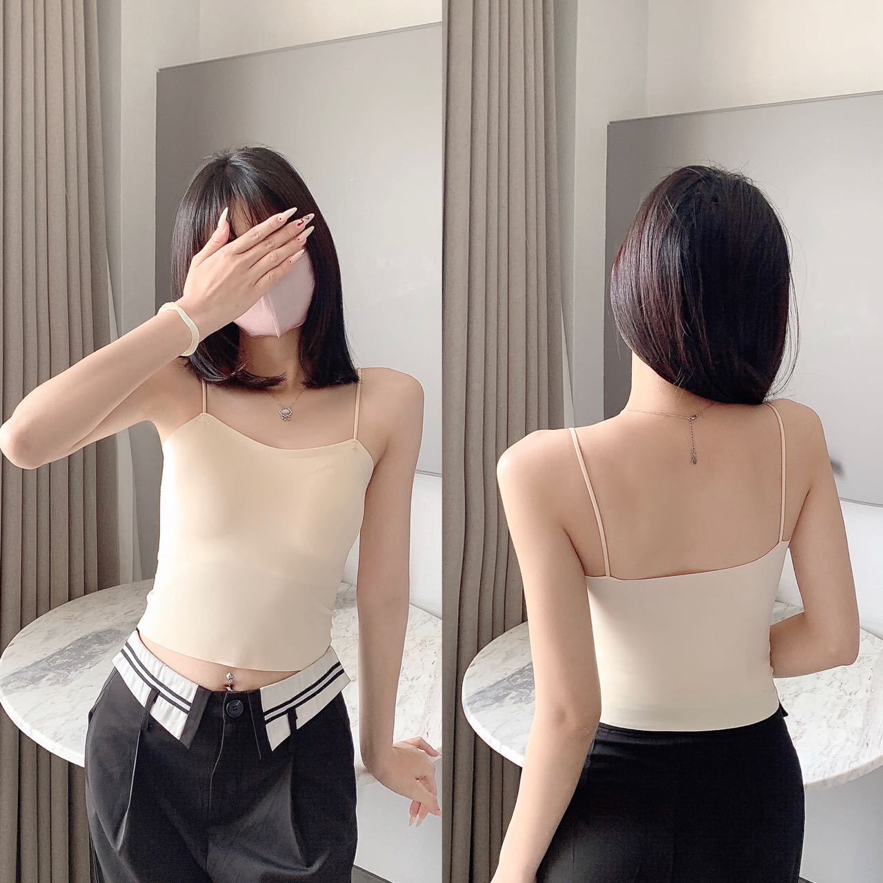 Camisole Women's Outer Wear Ice Silk Seamless with Chest Pad Bottoming Vest Tiktok Same Style Inner Suspender Beauty Back Underwear