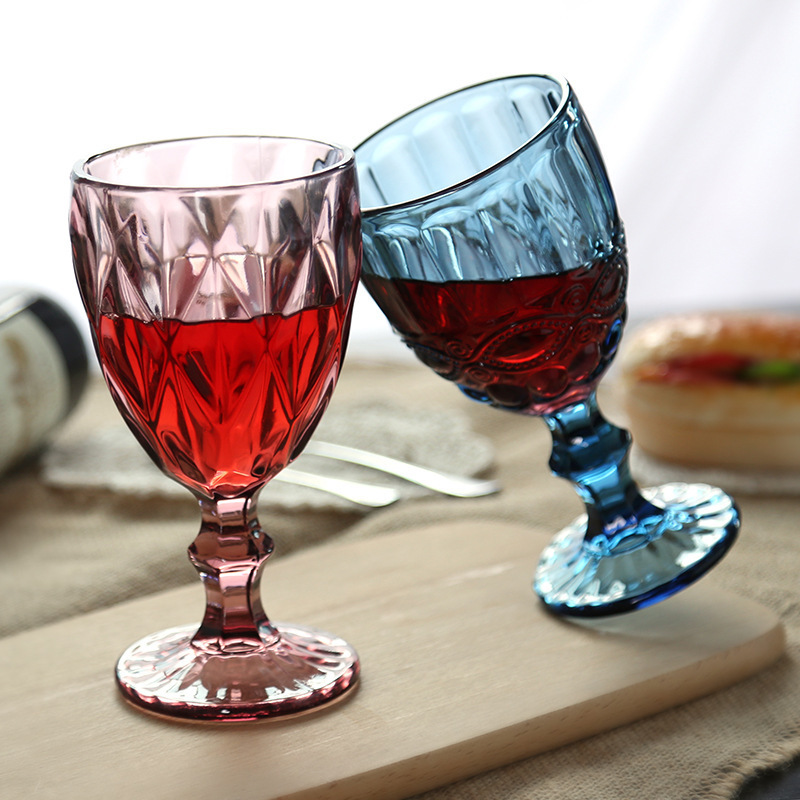 Diamond Pattern Red Wine Glass Goblet Thick Color Champagne Glass Retro Wine Glass Whiskey Cup