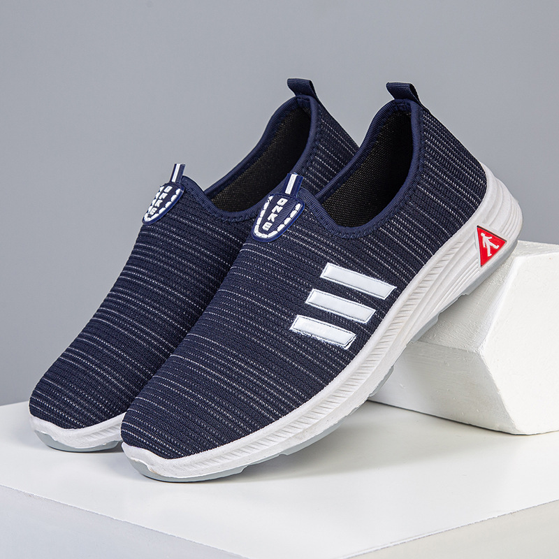 秋季新款男飞织运动健步懒人鞋一脚蹬透气老北京低帮跑量休闲男鞋