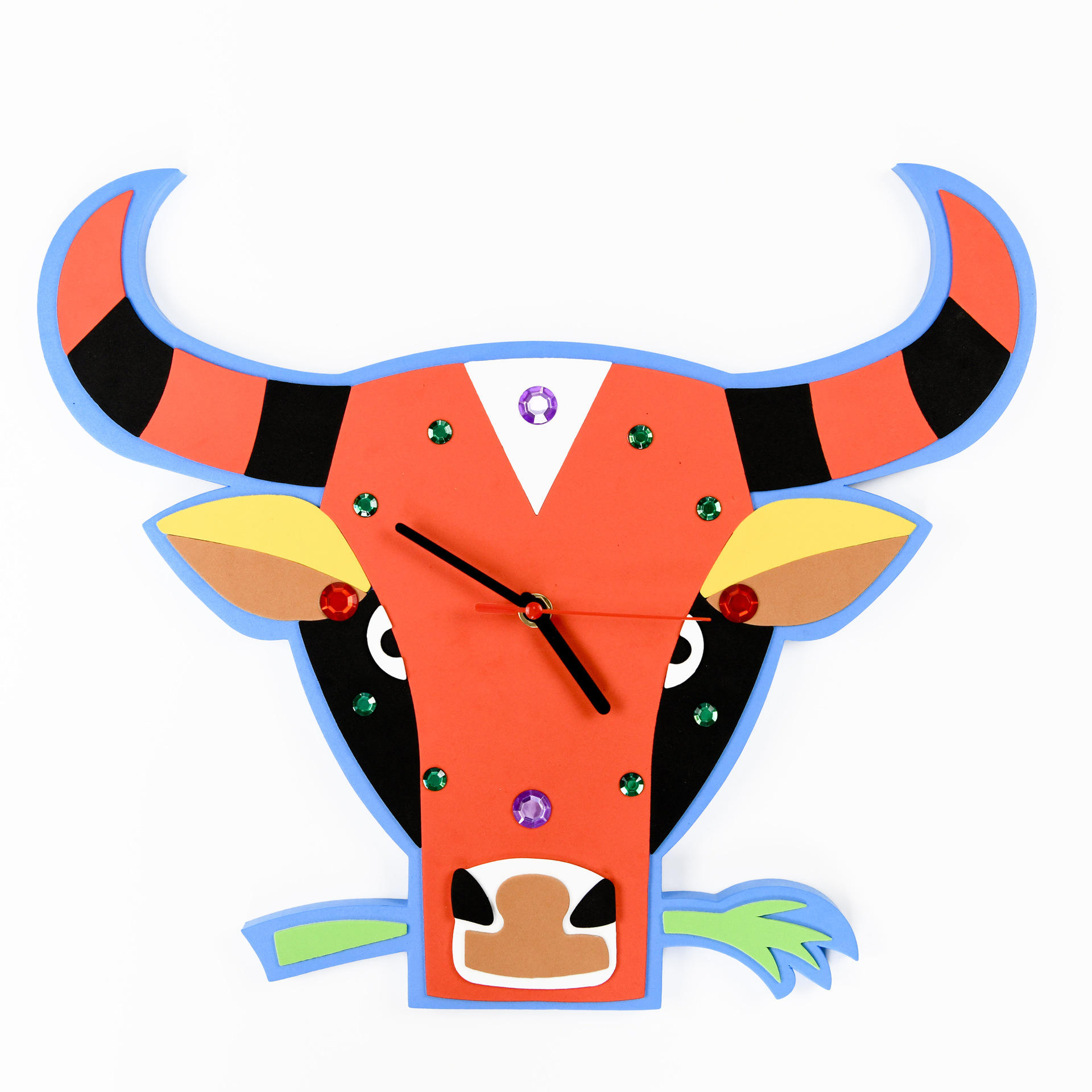 eva卡通动物牛挂钟创意手工diy拼图时钟客厅儿童房装饰工艺礼品
