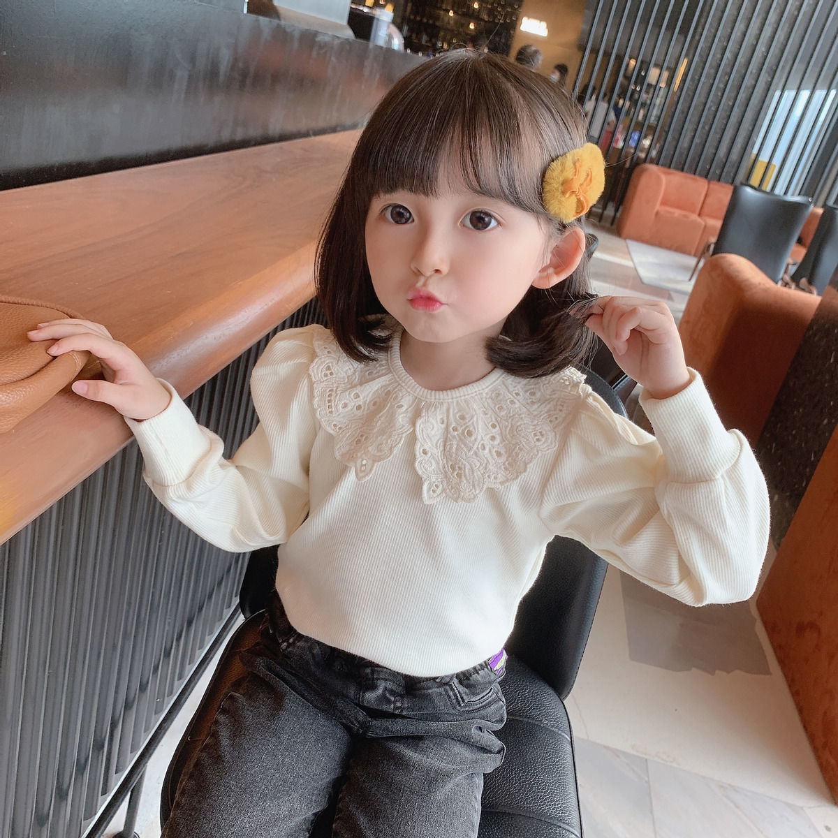 包邮女童打底衫春装2022新款儿童娃娃领上衣婴儿女宝宝长袖打底衣