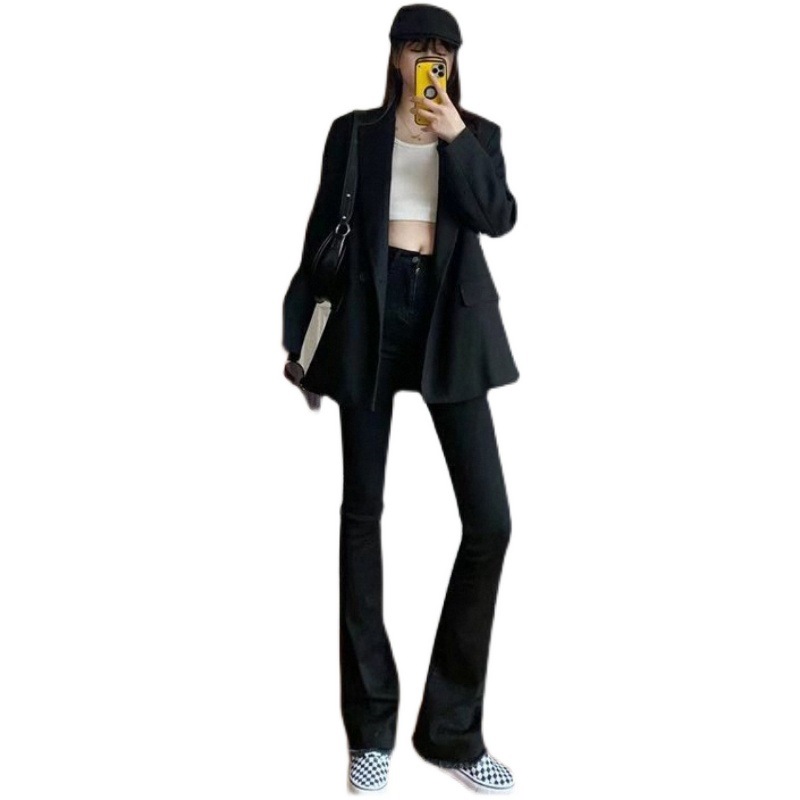   High-ooking Wide-eg Black Jeans Women's Trousers  Autumn and Winter New Slim-Fit High Waist Figure Flattering Flared Pants