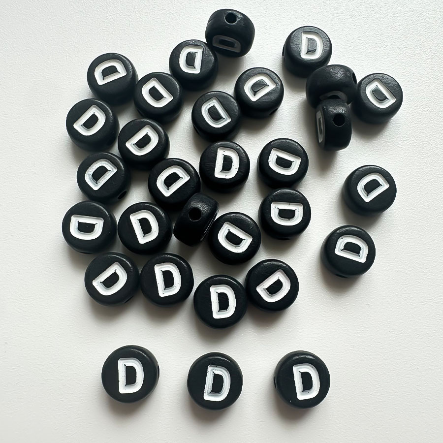 Acrylic White Background Black Word English Beads Plastic Children's Early Education Pinyin Beads Amazon Diy Beaded Accessories