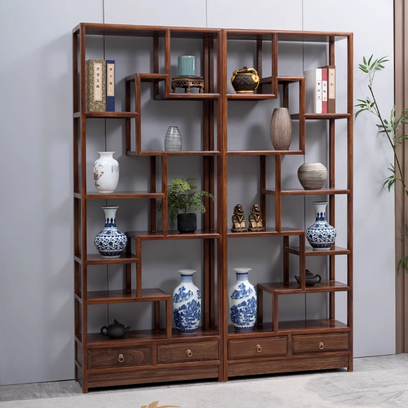 small antique shelf solid wood new chinese bookcase living room duobao pavilion tea room shelf tea shelf display shelf