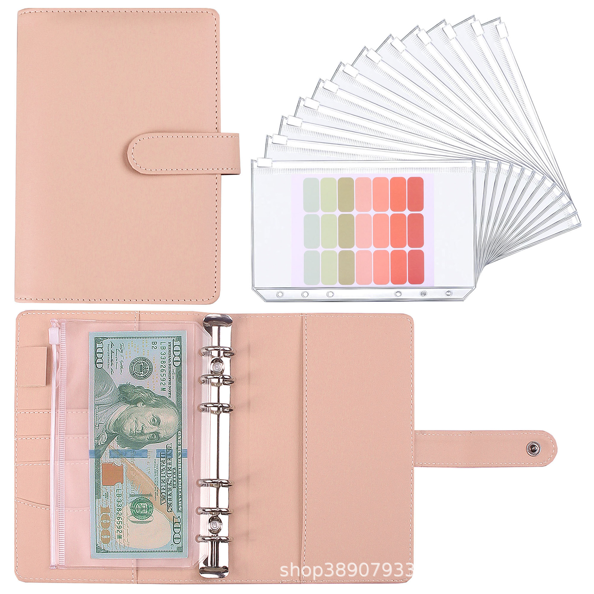 In Stock Cross-Border A6 Loose-Leaf Binder Zipper Bag Macaron Notebook Leather PU Loose Spiral Notebook Cash Budget Journal Book