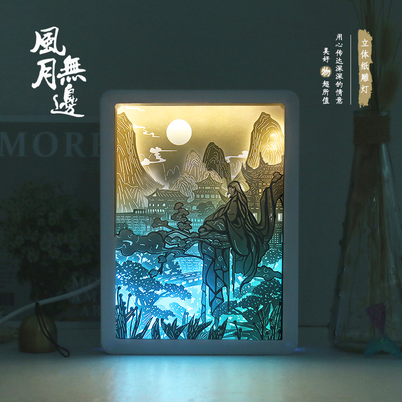 古风创意礼品小夜灯diy卧室台灯床头摆件装饰书灯立体光影纸雕灯