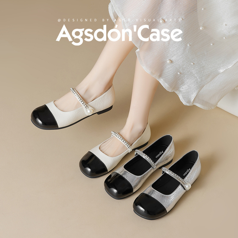 奥古狮登单鞋女2025新款春季平底法式小鞋复古百搭软底玛丽珍鞋