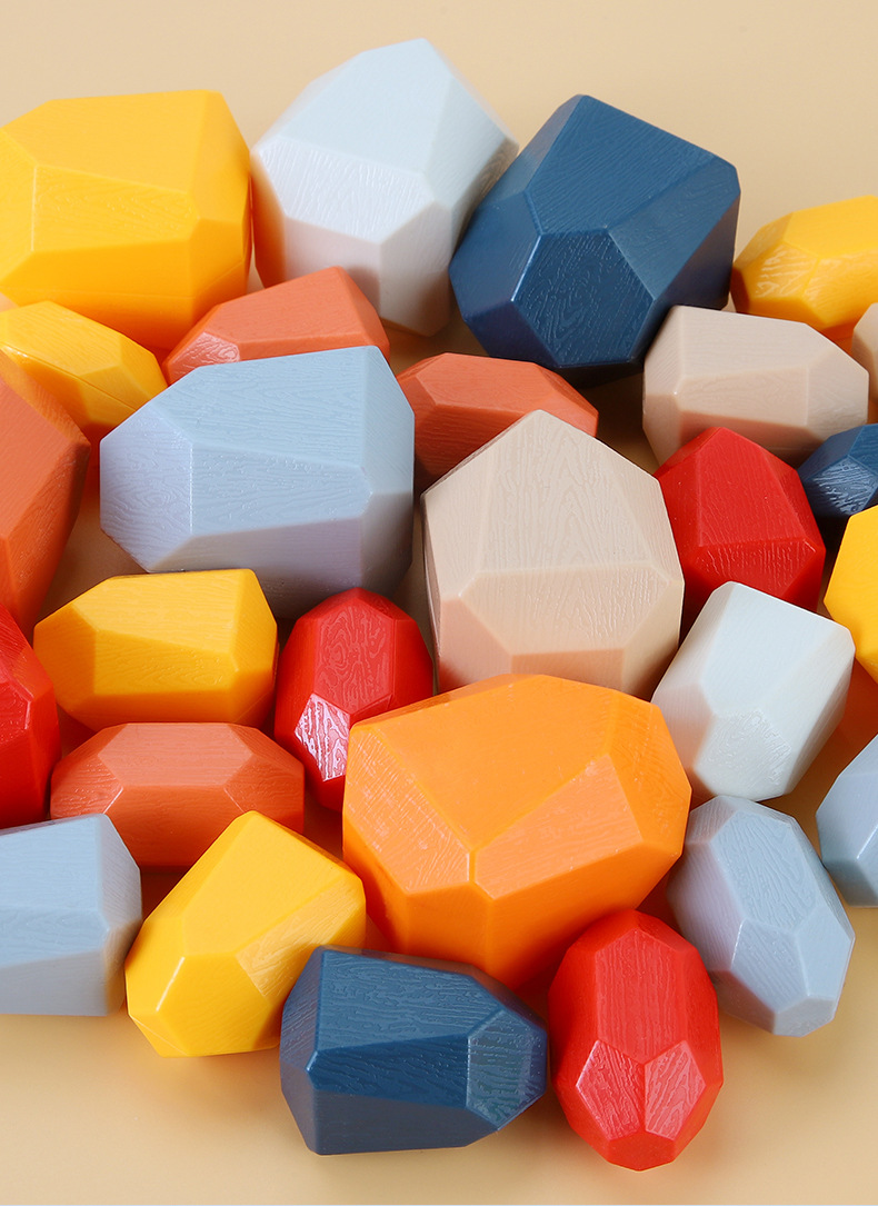 儿童彩色木质原木叠石平衡木制积木石头专注力叠叠乐叠高桌游玩具