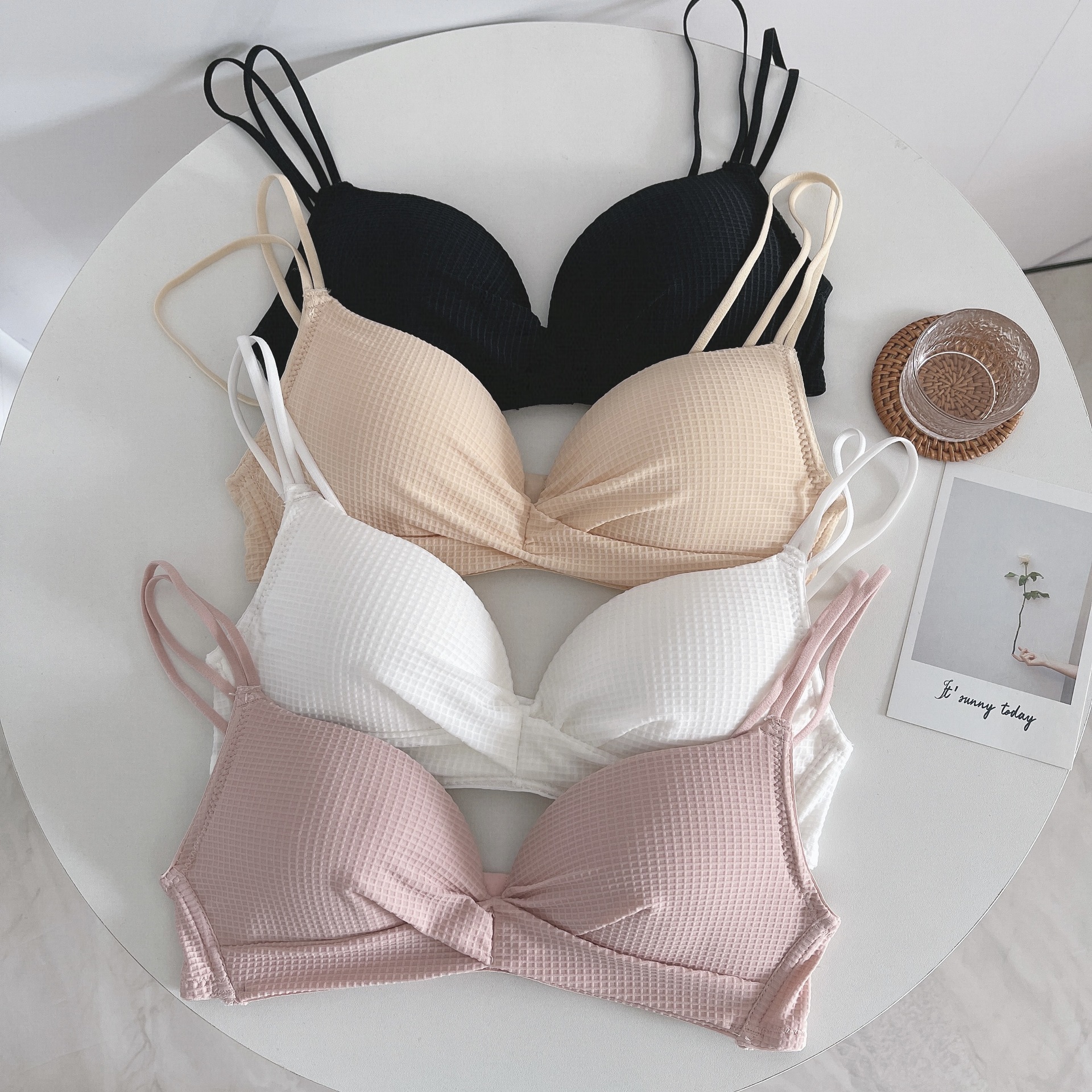 日系简约纯色蝴蝶结美背少女内衣小胸聚拢调整型上托舒适柔软文胸