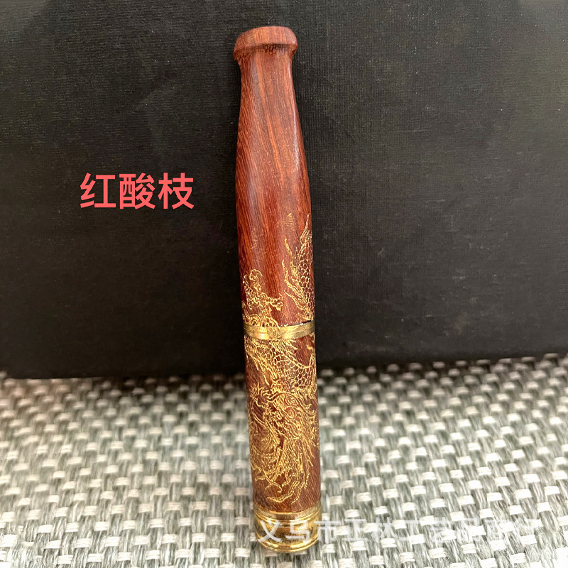 Factory Supply Rosewood Cigarette Holder Filter Tip Carved Dragon Red Sandalwood Blackwood Rosewood Pipe Tuck Stitch Filter Smoking Set