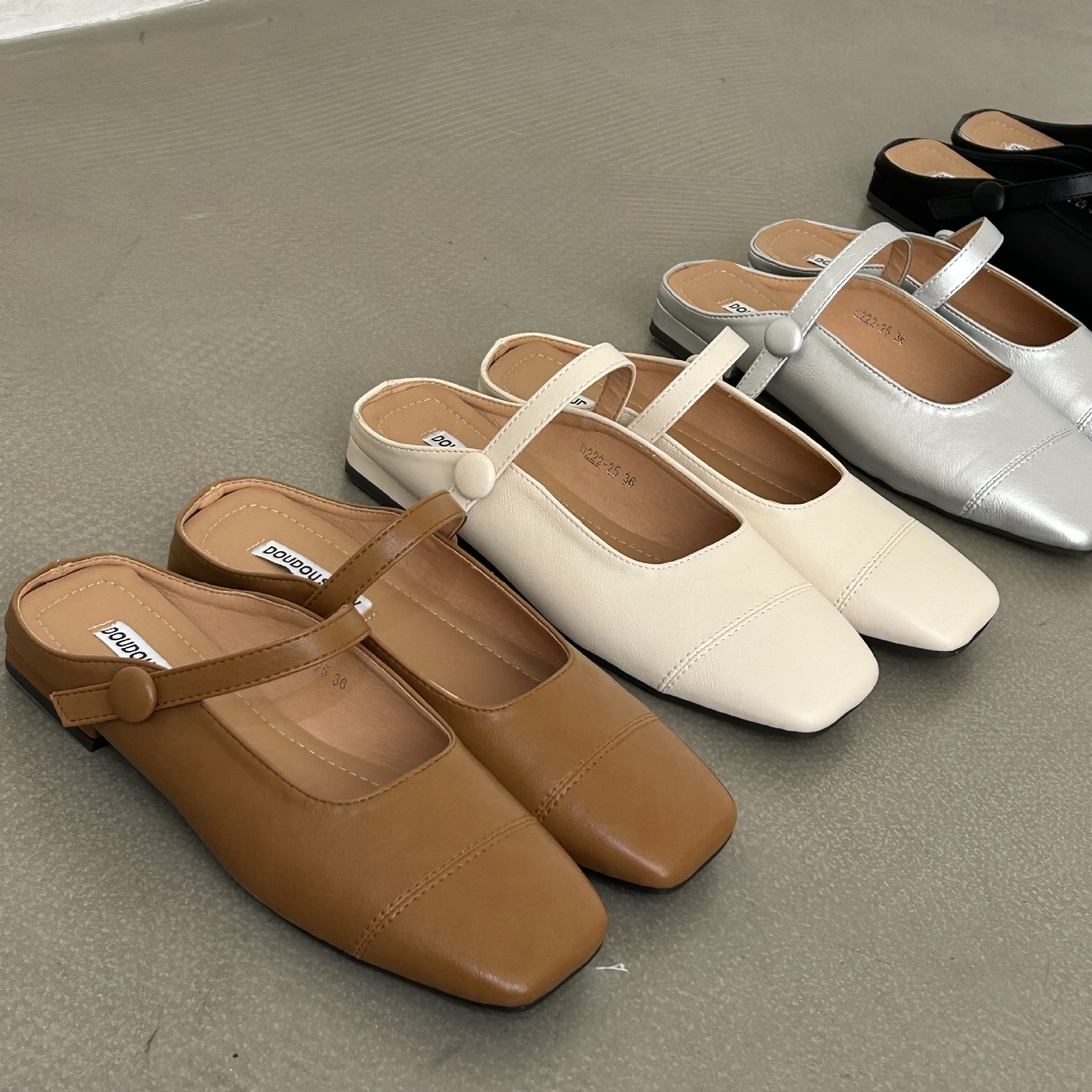 2023年春秋季新款半拖乐福鞋懒人拖鞋单鞋女鞋子小众凉拖平底鞋法