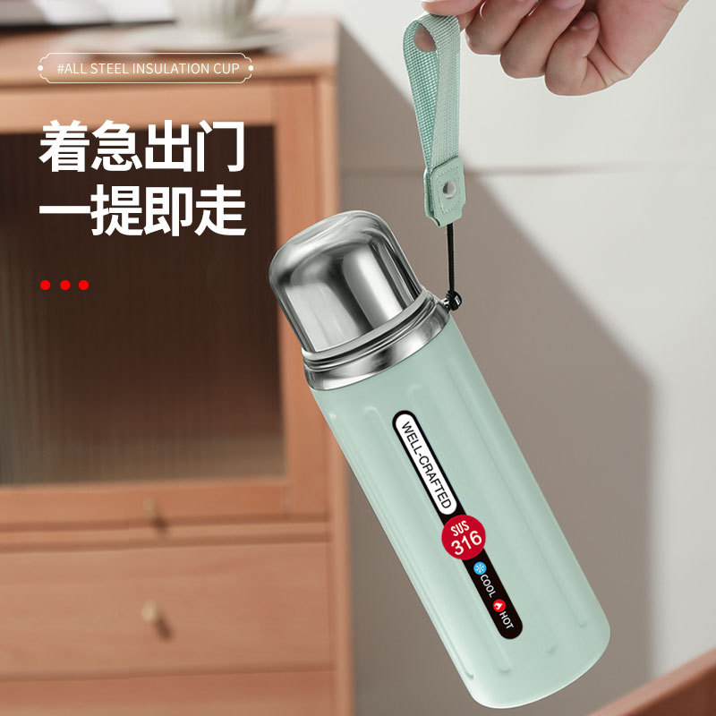 Stainless Steel Rope Holding Roman Cup Large Capacity Portable Tea Brewing Pot Double-Layer Vacuum Thermos Cup Water Cup