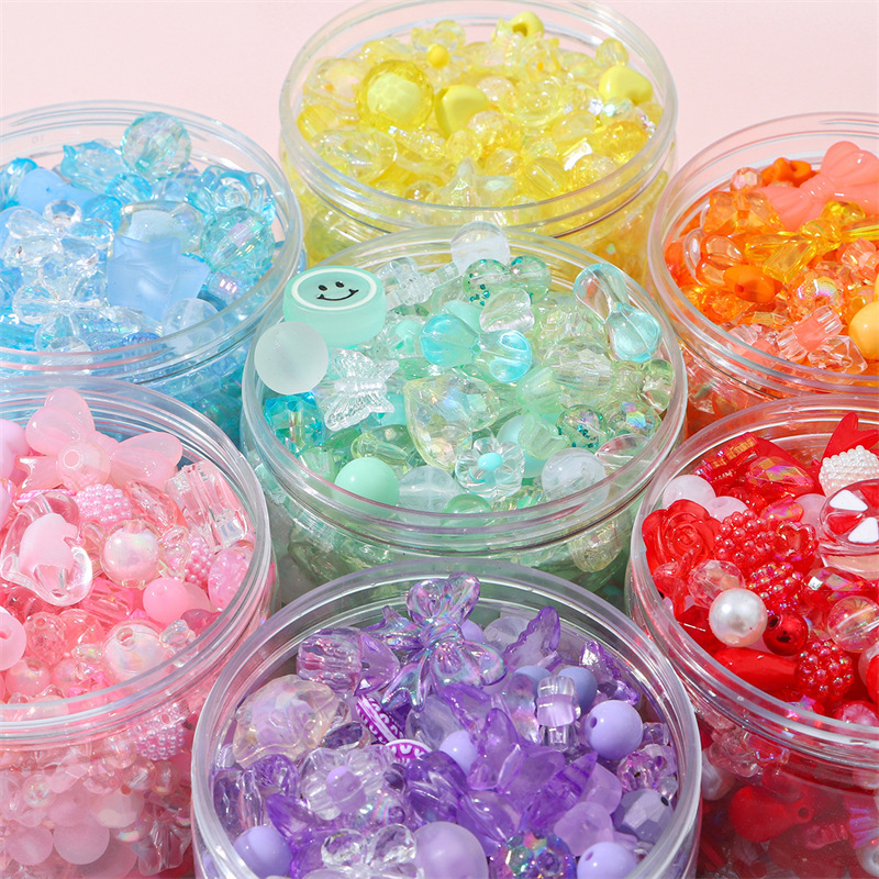 100G Random Mixed Beaded Loose Beads Acrylic Dripping Transparent Beads DIY Children Headwear Mobile Phone Charm Material Package