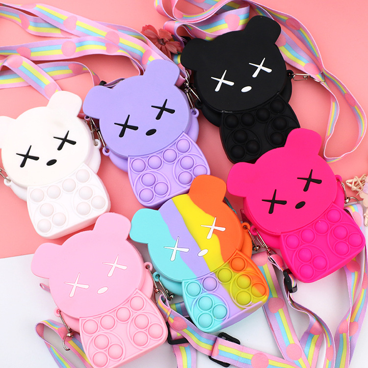 New Bear Silicone Bag Cartoon Silicone Earphone Bag Portable Storage Coin Purse Candy Color Wrist Strap Key Case