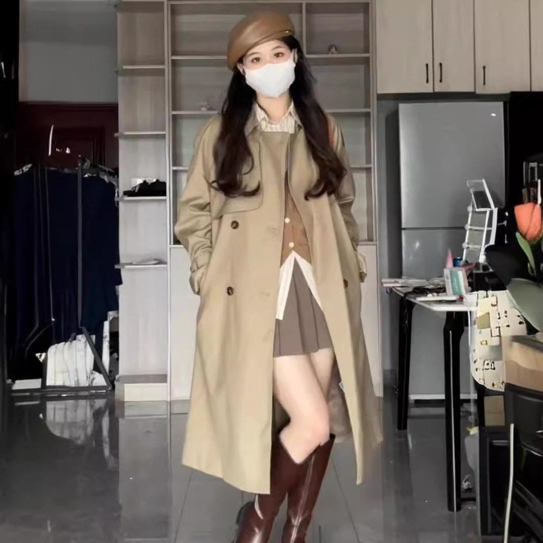 卡其色风衣女中长款2024春秋新款英伦风百搭双排扣女式风衣外套女