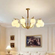 美式客厅吊灯复古轻奢卧室灯餐厅主灯现在简约欧式大厅灯全铜灯具