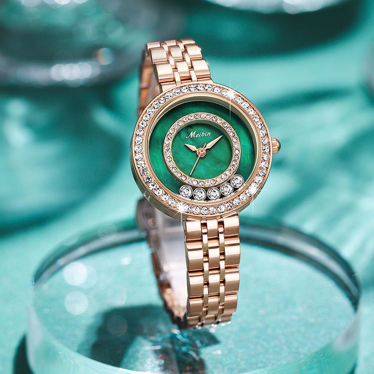 meibin/美宾直播网红ins风镶钻时尚气质石英女士腕表1495方胜钟表