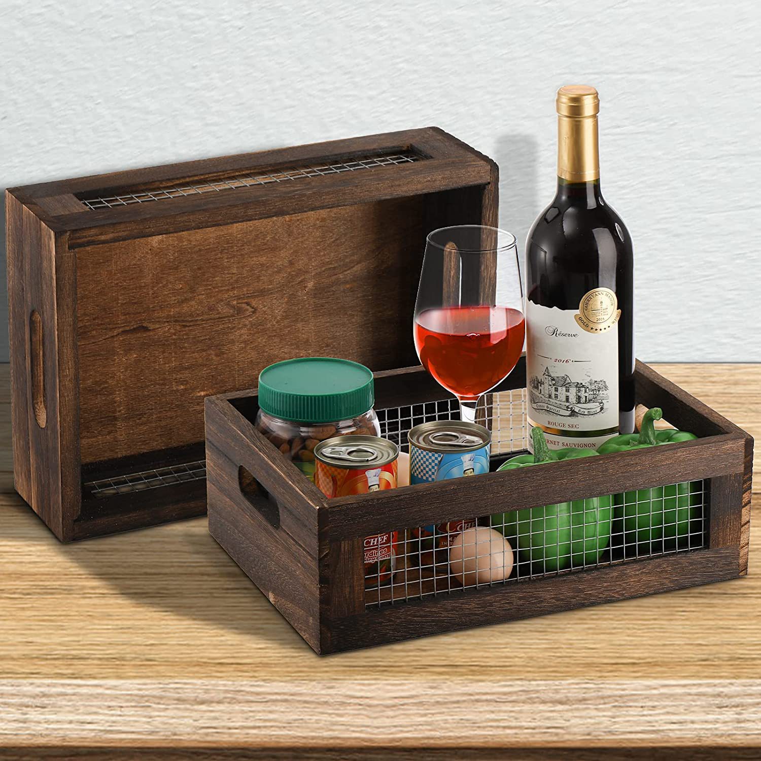 Country Style Wooden Storage Box Molding Container with Handle Suitable for Countertop Fruits and Vegetables Storage Box