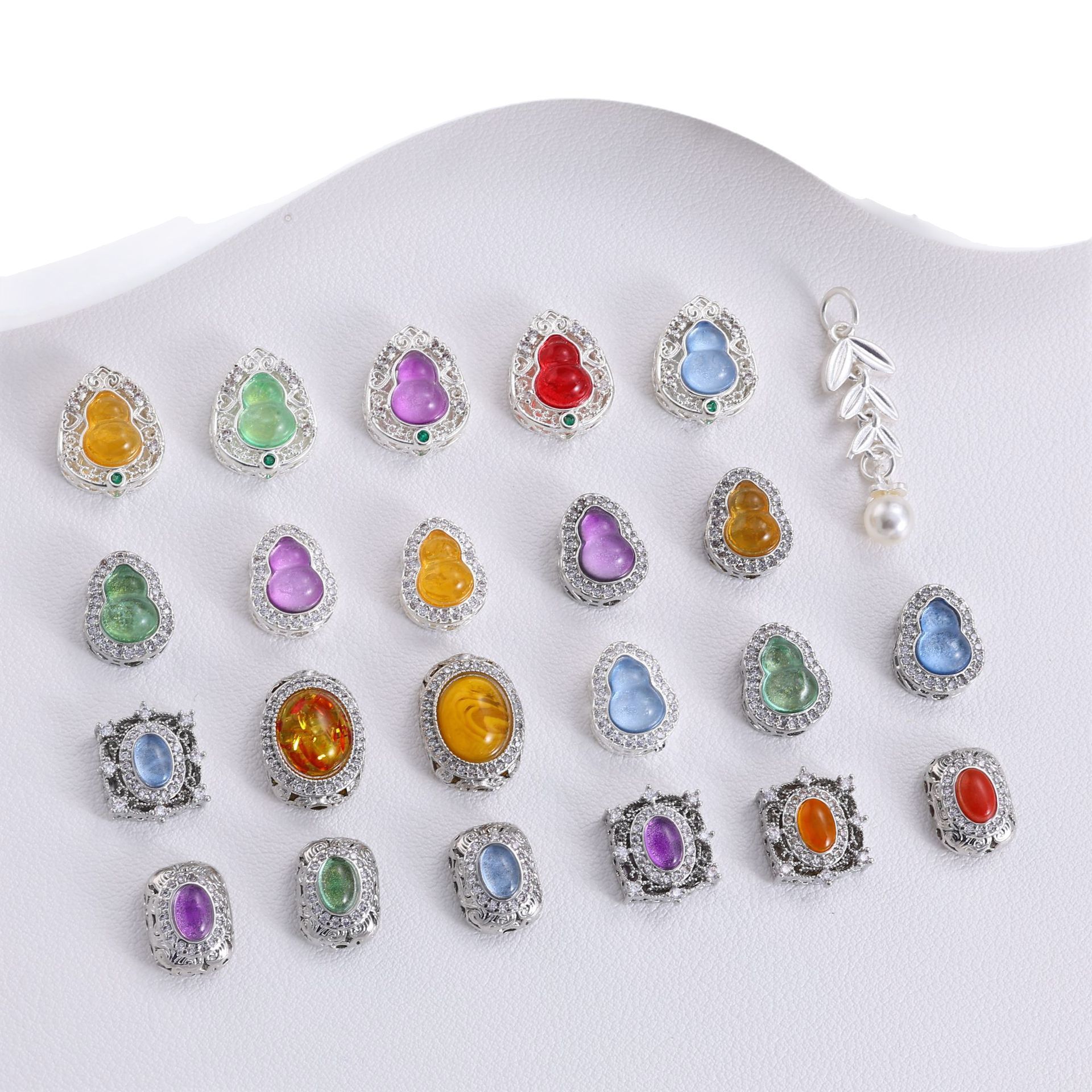 新款葫芦银色多通戒面魔盒镶仿海蓝宝紫水隔珠diy手机链手串配件