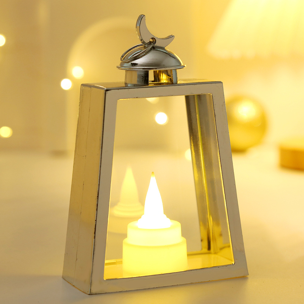 Cross-Border New European-Style Led Light-Emitting Small Wind Lamp Holiday Party Decoration Candle Lamp Plastic Trapezoidal Wind Lamp Candlestick