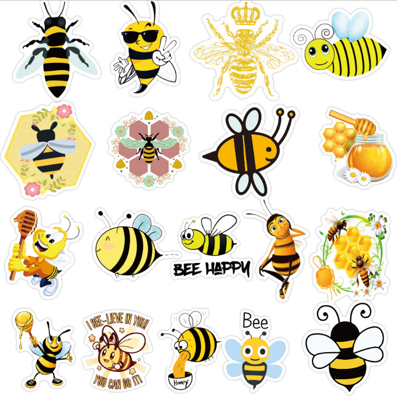 50 Sheets Little Bee Insect Graffiti Stickers Decorative Suitcase Skateboard Notebook Animal Stickers Waterproof Stickers