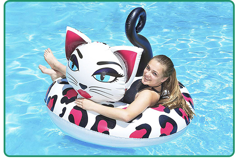 120cm充气猫咪游泳圈 加厚pvc充气水上成人救生圈斑点狗水泡座圈