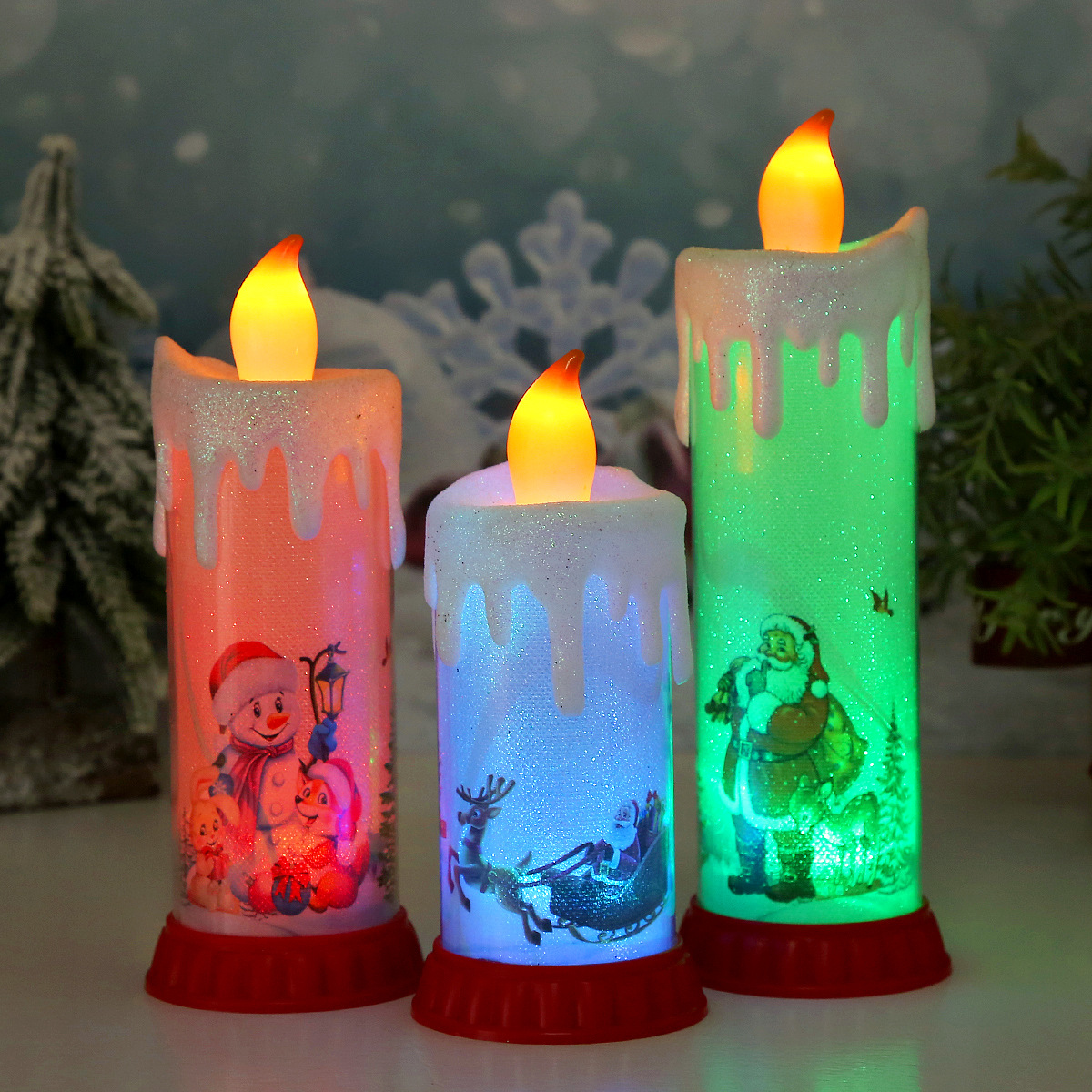 Cross-Border Colorful Christmas Decoration Candle Light Led Simulation Flame Candle Santa Claus Snowman Decoration Small Night Lamp