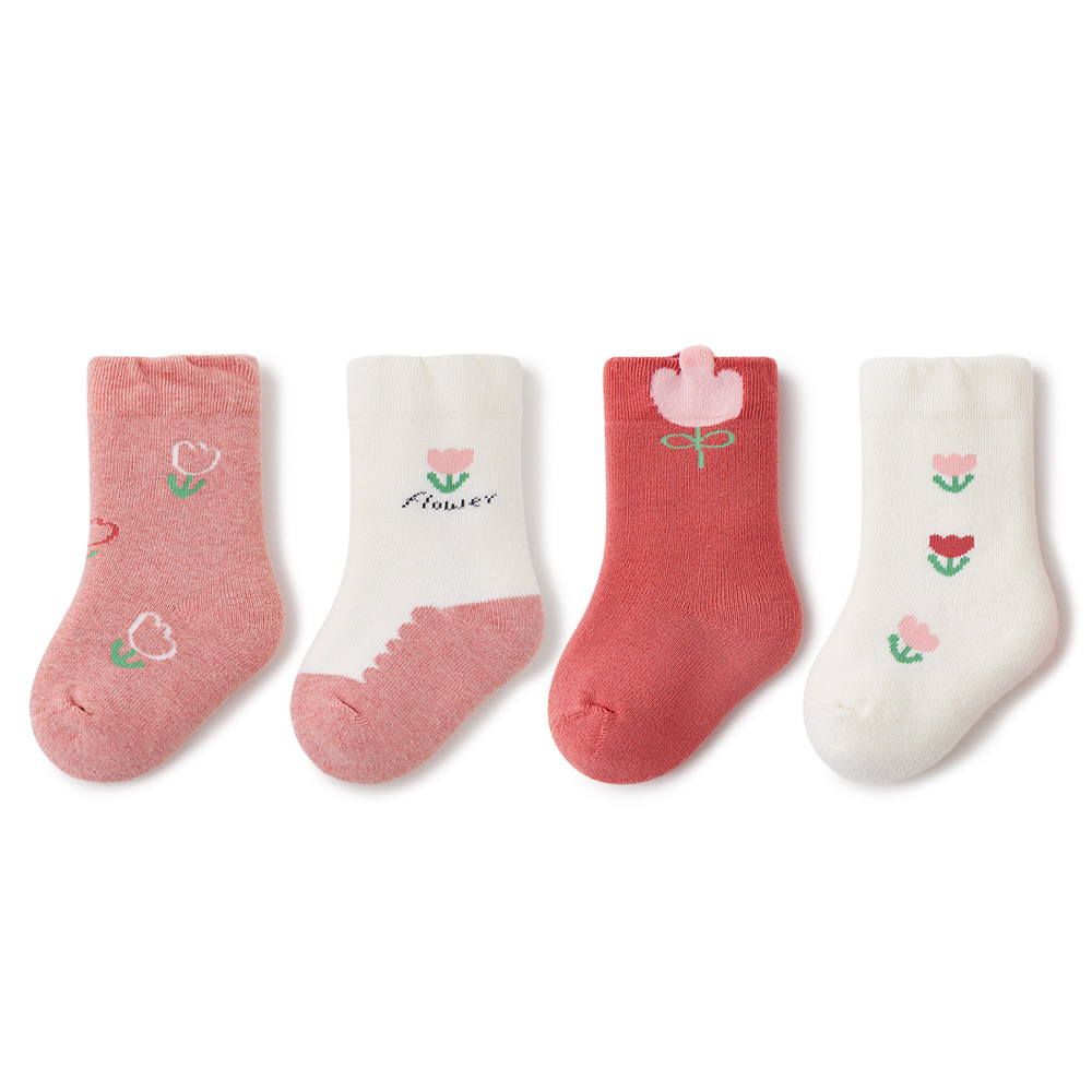 Baby & Kids Terry Socks, Thick Girl Socks 4 Pack/Box - Extra Warm