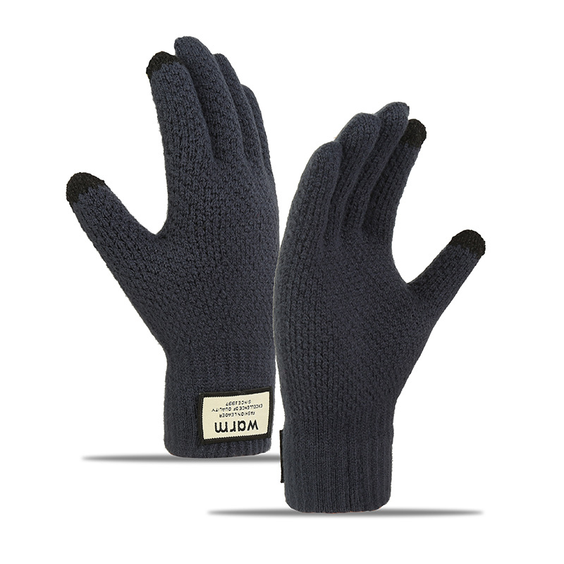 Knitting Wool Gloves Cycling Men's Fleece Lined Padded Warm Keeping Cold Winter Windproof Touch Screen Knitted Gloves Wholesale