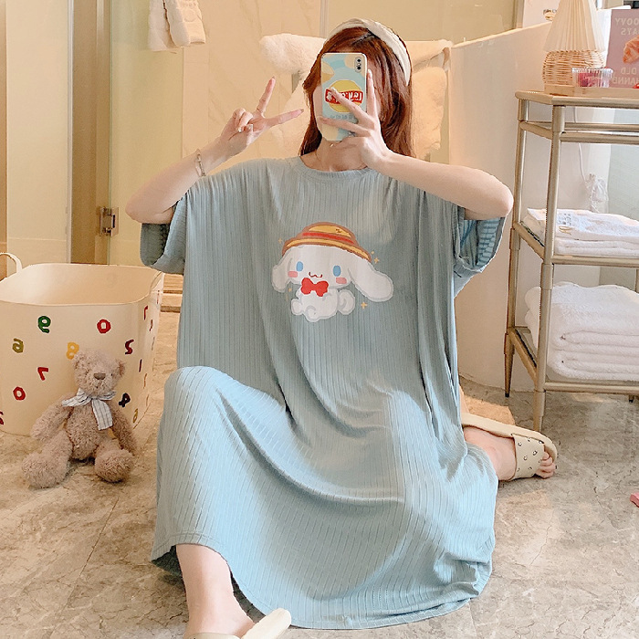 Cross-Border Pajamas Women's Summer plus-Sized Large Size Cute Cartoon Fat Girl 125.00kg Home Wear Nightdress Dress Wholesale