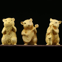 黄杨木雕音乐三重奏仓鼠乐队摆件 生肖老鼠动物家居博古架工艺品