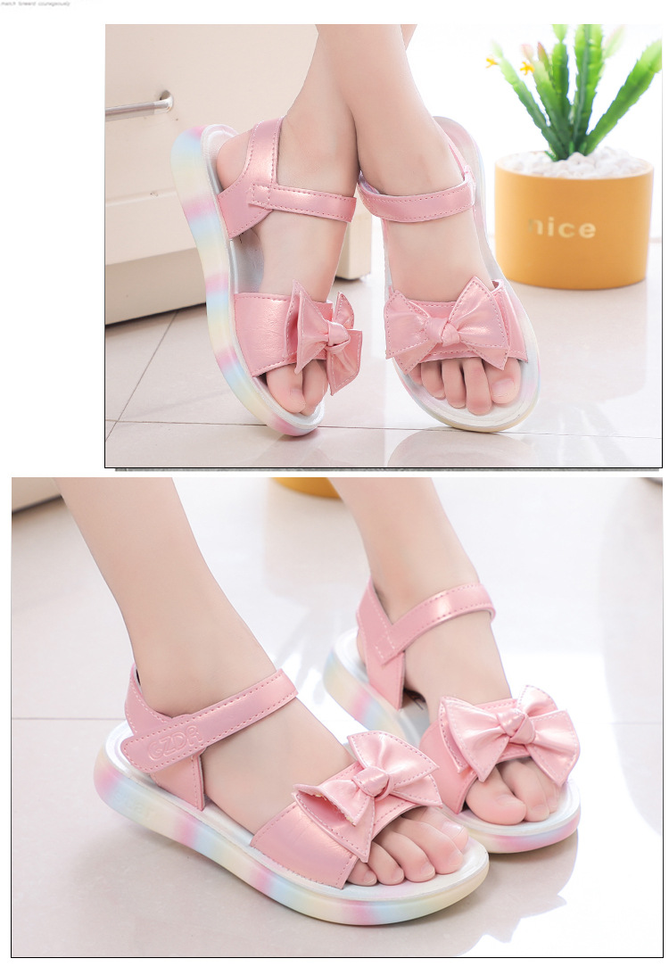 女童凉鞋儿童蝴蝶结时尚女孩子聚氨酯吸膜软底沙滩凉鞋2021夏新款