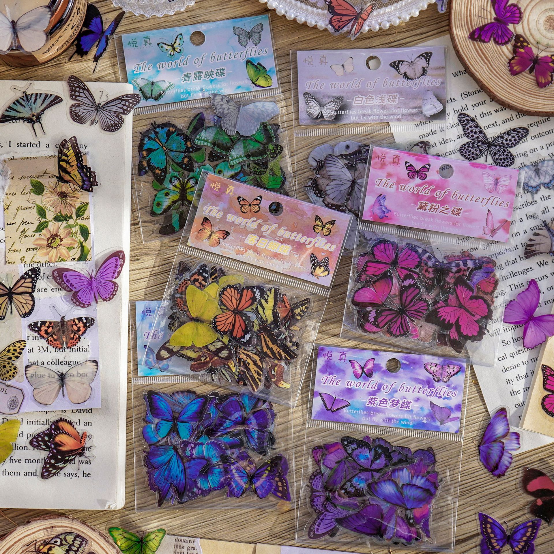 Butterfly Garden Series Hand Account Sticker Package Waterproof Paste Pet Cup Sticker Phone Case Decoration Cute Stickers Wholesale