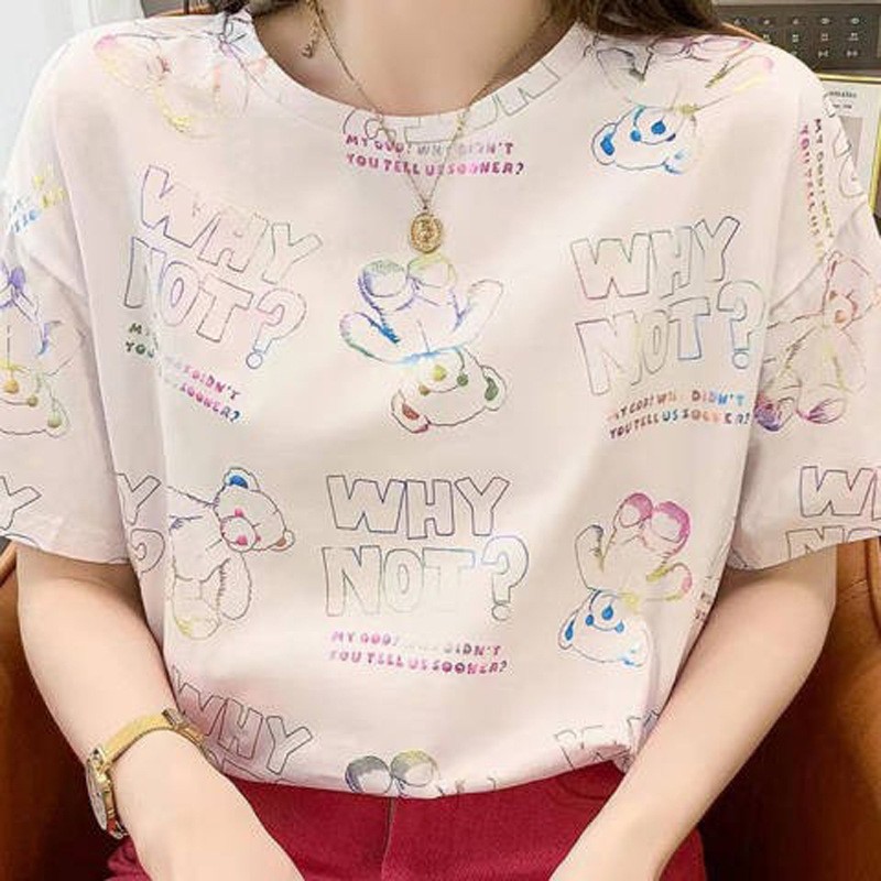 2022 New Korean Style T-shirt Summer Top Fashionable Blended Cotton Short-Sleeved T-shirt Women's Wide Loose Shoulder Summer Women's Clothing