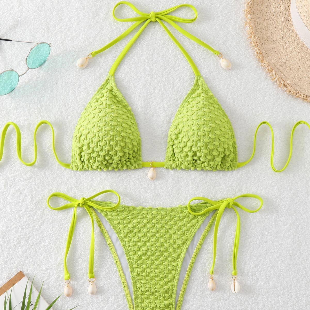 现货2024欧美新款比基尼bikini性感分体泳衣女特殊面料泳装外单