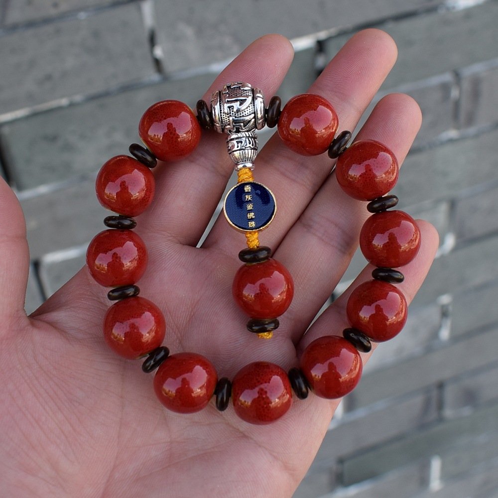 北京雍和宫同款香灰瓷佛珠手串批发男士手饰16mm红珠抖音直播货源