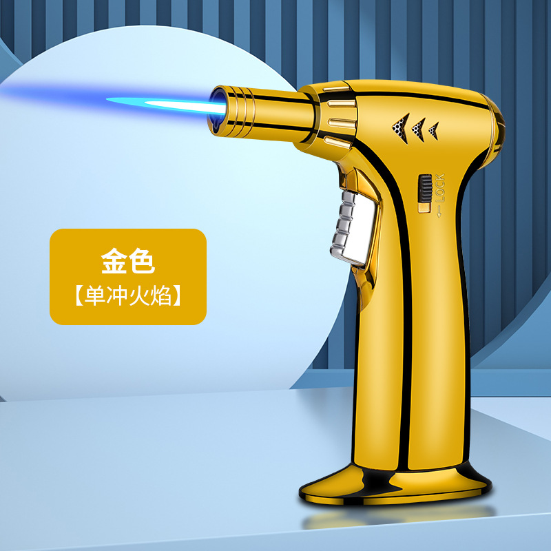 New Direct Punch Three Fire Blue Flame Lighter Spray Gun Windproof Cigar Barbecue Outdoor Kitchen Portable Spray Gun Cross-Border