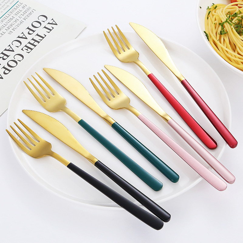 304 Stainless Steel Knife and Forks Korean Spoon Western Golden Steak Knife, Fork and Spoon Coffee Spoon Four-Piece Suit Factory Wholesale