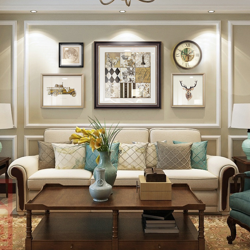 v2ws批发美式客厅装饰画沙发背景墙挂画简美田园餐厅墙面乡村复古