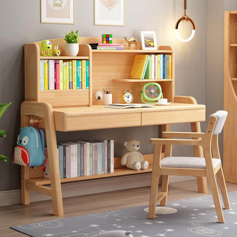 书桌书架一体小学生北欧写字台简约家用电脑桌卧室儿童学习桌
