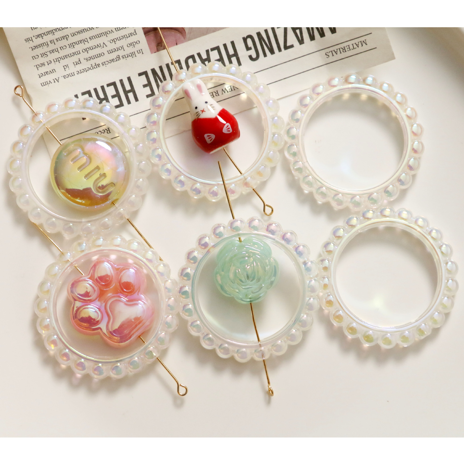 ins同款珠光人鱼姬闪粉圆形镂空圈配件diy车挂饰手机挂链材料批发