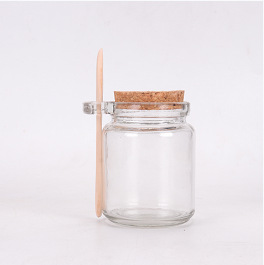 250毫升耳朵勺子木塞布丁瓶单耳带勺子储物罐浴盐罐勺子蜂蜜罐木