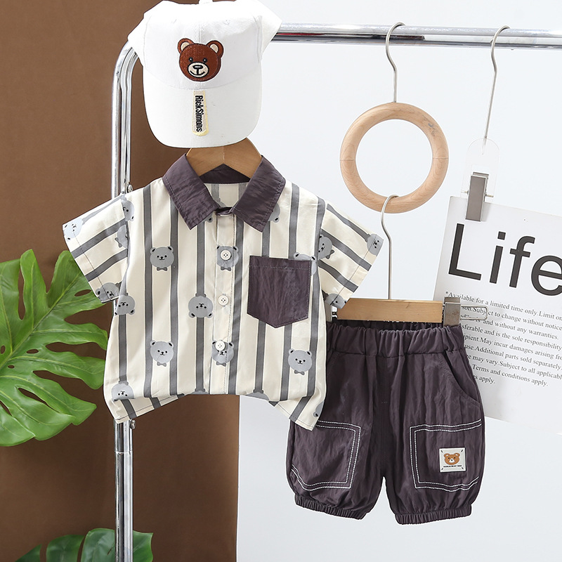 Boy Summer Clothing 2024 New Suit Children's Short Sleeve Children's Clothing Korean Summer Baby Short Sleeve Shorts Two-Piece Set